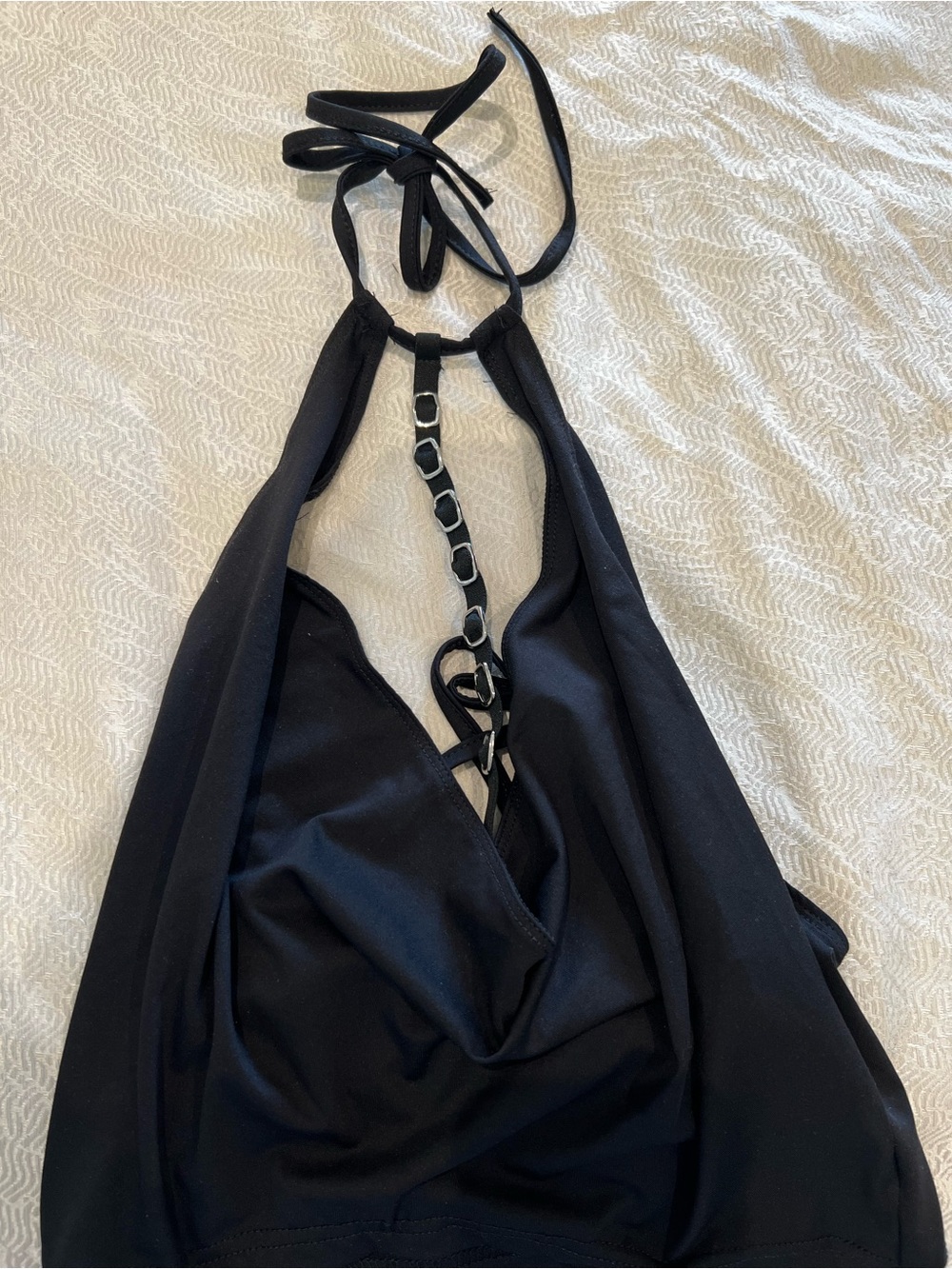Black Halter Top with Decorative Ring Detail